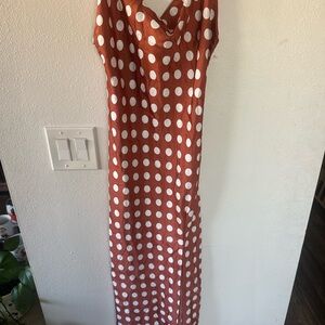 Elegant Polka Dot Maxi Dress - Rust and White